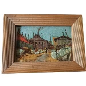 Vintage Wood Framed Print of Van Gogh The Factory Art Picture 5.75 X 7.5 Inches